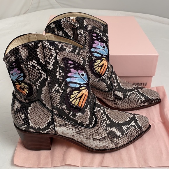 Sophia Webster Shelby black multicolor western leather snakeskin butterfly boots - Picture 2 of 14
